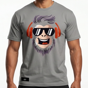 เสื้อยืดสีเทาสำหรับผู้ชาย พิมพ์ลายการ์ตูนตลก แขนสั้น คอกลม ทรงปกติ สวมใส่สบาย พิมพ์ลายดิจิทัล ผ้าฝ้ายเจอร์ซีย์ - Product Image 1