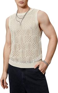 <b>Men's</b> Knitted Sleeveless Tank Top O-Neck Hollow Out Geometric Pattern Casual Breathable <b>Vest</b> Summer Wear - Product Image 4