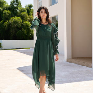 Robes de demoiselle d'honneur de soirée en vert émeraude à manches longues et à ourlet à volants, style bohème <span class=keywords><strong>chic</strong></span>, pour femmes, pour <span class=keywords><strong>mariage</strong></span>, 2026 - Product Image 6