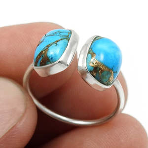 Latest Design <b>925</b> Sterling <b>Silver</b> <b>Ring</b> With Double Natural Blue Copper Turquoise Gemstone Custom Design Bohemian Jewelry - Product Image 4