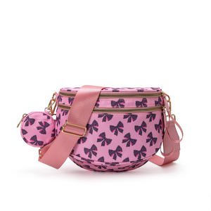 Bolso cruzado impermeable a cuadros para mujer, riñonera de nailon con estampado de leopardo y lazo, bolso deportivo tipo dumpling, bolso de hombro tipo silla de montar con cartera - Product Image 1