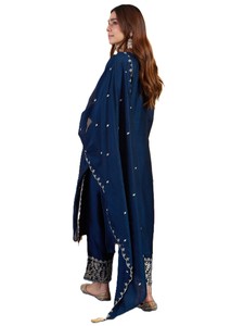 Traditional Women's Navy Blue Vichitra silk Salwar Kameez Set with Embroidery Dupatta Casual Daily Wear Loose Fit <b>Ankle</b> Length - Product Image 4