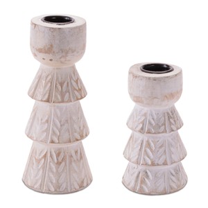 Ensemble de bougeoirs carrés en bois de manguier blanchi - Décoration de maison de style côtier - Vente en gros - Product Image 4