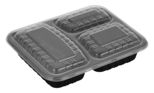 Black Plastic 3-Compartment <b>Takeaway</b> Food <b>Container</b> Disposable Minimalist Design - Product Image 2