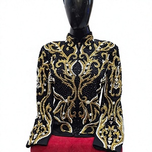 Black Gold Rhinestone Embroidered Women's <b>Handbag</b> with Long Sleeve Design 100% <b>Genuine</b> <b>Leather</b> Glass Beaded Trim - Product Image 1