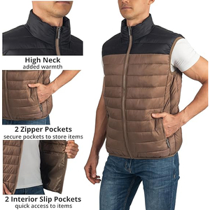 Two Tone Mocha Brown <b>Black</b> Colour Block Men Puffer Vest Quilted Gilet Insulated Full Zip Wholesale OEM - Product Image 4