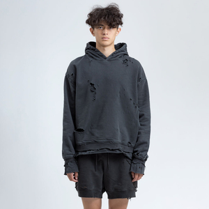 Sweat à capuche surdimensionné pour homme, personnalisé, à manches longues, effet délavé soleil et usé, avec strass, style designer, délavé à l'acide, zippé - Product Image 1