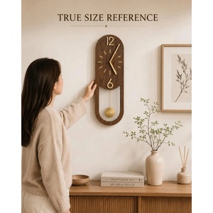 Horloge murale en bois moderne la plus vendue, forme arquée, design à pendule analogique à quartz, décoration minimaliste pour salon - Product Image 4