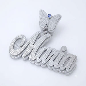 Collier unisexe hip-hop en argent 925 avec initiale personnalisée en écriture cursive, fermoir papillon, pendentif en moissanite, cadeau - Product Image 1