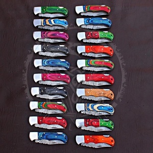 Surtido de cuchillos plegables portátiles de acero de Damasco con mango de madera de color de alta dureza duradero para acampar OEM personalizable - Product Image 3