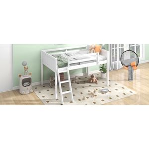 Letto a soppalco basso bianco per bambini, misura Twin, con scaletta, opzioni di posizionamento scaletta a sinistra o a destra - Product Image 6