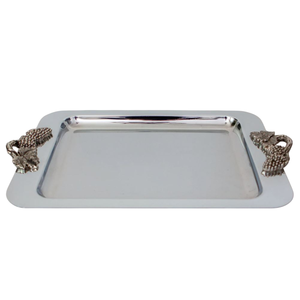 Elegante Bandeja para Servir Alimentos, Bandeja de Acero Inoxidable con Diseño Floral Dorado en el Mango, Proveedores al por Mayor - Product Image 4