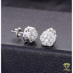 Elegant Lab Grown <b>Diamond</b> Floral Stud <b>Earrings</b> With 925 Sterling Silver Cluster Stone Detail Luxury Jewelry - Product Image 4