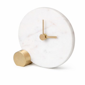 Minimalistic White Marble <b>Clock</b> with Gold Hands Modern <b>Desk</b> <b>clock</b> Timepiece for Home Office Decoration - Product Image 3