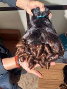 Paquetes de cabello Remy indio virgen de onda hinchable suave extensión de cabello humano de templo crudo sin procesar ondulado de doble dibujado: no permanente - Product Image 4