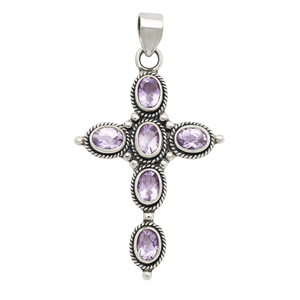 Natural Purple Amethyst Cross Pendant 925 Sterling Silver Religious <b>Jewelry</b> Vintage Handmade Gemstone Pendant Gift for Unisex - Product Image 1