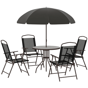 6 Piece Patio <b>Dining</b> Set for 4 Round Glass <b>Table</b> with Umbrella and 4 <b>Folding</b> <b>Dining</b> Chairs Outdoor Garden Set - Product Image 1