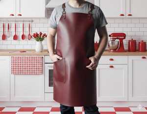 Tablier en cuir véritable de qualité supérieure pour la cuisine, le barbecue et le travail en cuisine, avec logo personnalisé, bretelles réglables, fournisseur en gros LPN-0324 - Product Image 1