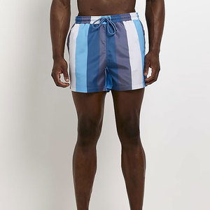 Short de bain rayé pour homme, séchage rapide, taille à cordon, color block, décontracté, longueur courte, 100 % polyester - Product Image 2
