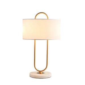 KS International Modern Gold Table Lamp Marble Base White Fabric Shade 2700K Soft Warm White <b>Halogen</b> <b>Bulb</b> Eco-Friendly - Product Image 1