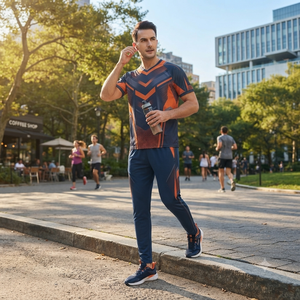 Ensemble de t-shirts pour hommes bleu et orange multicolores à col en V, séchage rapide, tricotés en polyester et élasthanne, décontractés pour l'été - Product Image 3