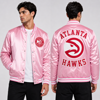 Blouson universitaire personnalisé en satin rose Atlanta, inspiré du basketball, avec logo brodé, style bomber, pour hommes, vente en gros, OEM, tenue d'équipe, streetwear, commande