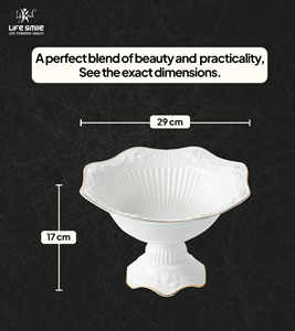 Frutero de Porcelana Blanca con Base, Plato para Servir con Diseño Floral y Borde Dorado, Libre de BPA, Ecológico - Product Image 2