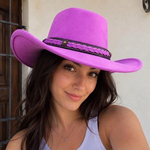 Sombrero Vaquero de Cuero Rosa de Primera Calidad, Personalizado, para Mujer, Ala Ancha, Estilo Western, para Festivales, Rodeos y Disfraces - Product Image 6
