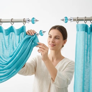 Modern Aqua Crystal <b>Curtain</b> Finials with Silver Metal Base and Cone Top Design - Product Image 3