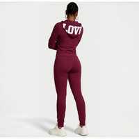 Ensembles de jogging d'hiver pour femmes OEM/ODM, à capuche unie avec fermeture éclair, broderie personnalisée, lettres blanches, poches à cordon, 100 % coton 300g