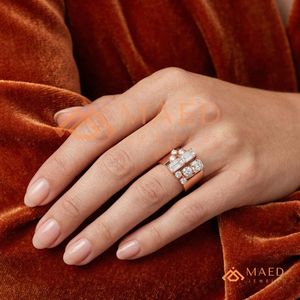Rose Gold Plated Lab Grown Diamond Wide Band <b>Ring</b> for Women Baguette Cluster <b>Statement</b> <b>Ring</b> Modern Fine Jewelry USA - Product Image 4