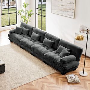 Divano Sezionale Modulare a 4 Posti Imbottito in Ciniglia, Comodo Divano per Soggiorno, Appartamento o Studio - Product Image 1