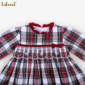Robe Tartan Mini pour Filles, Ornée de Perles, Brodée à la Main, 100% Coton Respirant, Écologique, ODM - DR4620 - Product Image 3