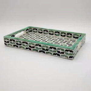 Wholesale rectangular mother-of-pearl inlaid <b>trays</b> <b>for</b> cups. Kitchen and household serving <b>trays</b>, various designs. - Product Image 1