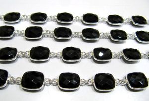 Connecteur de chaîne carré en laiton pour la fabrication de bijoux haut de gamme, avec spinelle noire naturelle 11x13mm, taille coussin, briolette, rectangulaire facetté - Product Image 3