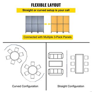 Set di 3 Pannelli Acustici per Ufficio 183x168 cm con Illuminazione a Parete Grigio Chiaro Facili da Installare - Product Image 5