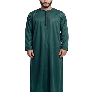 <b>Men's</b> Long Sleeve <b>Thobe</b> Cotton Loose Fit Floor Length Round Neck Solid Color Casual Daily Wear Middle East Style Breathable Robe - Product Image 1