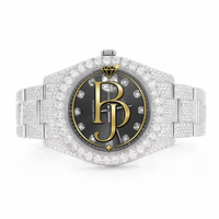 Jam Tangan Pria Briva BJ003 Semi Iced Out 24 CT Round Brilliant Cut Moissanite Mewah dari Baja Tahan Karat untuk Pesta