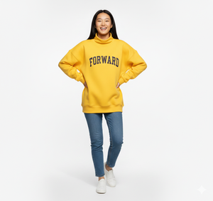 Women's Yellow Oversized Turtleneck Sweatshirt With Forward Letter Print Drop-Shoulder Long Sleeve Knitted Casual <b>Top</b> - Product Image 1