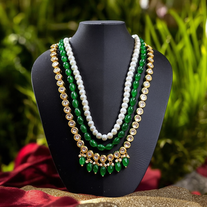 Designer Gold Plated Kundan & <b>Beads</b> Multi Layer <b>Necklace</b> Set-Fashion Jewelry - Product Image 3