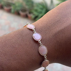 Natural Rose Quartz Oval Cut Sterling <b>Silver</b> <b>Charm</b> <b>Bracelet</b> Handmade Adjustable Luxury Jewelry Party Classic Birthday Gift for - Product Image 1