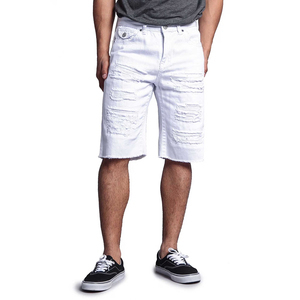 Shorts en jean pour homme de qualité supérieure, couleur blanche, style streetwear, avec fermeture éclair et boutons. - Product Image 1