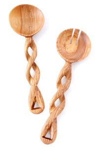 Ensemble de cuillères à salade en bois et résine de forme naturelle, ustensiles de cuisine pour restaurant, écologiques, ensemble de couverts en bois et résine - Product Image 3