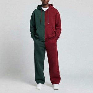 Conjunto Deportivo Casual para Hombre, Sudadera con Capucha y Pantalones Jogger con Bloques de Color Estampados, 100% Algodón, Dos Piezas - Product Image 1