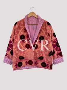 Manteau en velours brodé à la main à motifs floraux pour femme, vêtement d'extérieur décontracté d'automne, col mandarin, manches longues, grande taille - Product Image 3