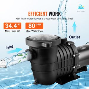 Pompa per Piscina Monovelocità 1HP 80 GPM con 230V/60Hz 34.4ft Max. Pompa per Piscina Fuori Terra 110V/240V - Product Image 5