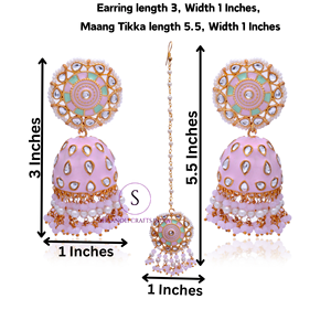 Boucles d'oreilles Jhumka indiennes faites à la main, plaquées or, avec motif de clochettes en perles et décor Meenakari, bijoux ethniques de créateur pour mariage, Sangeet, Haldi - Product Image 6