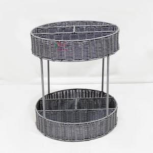 Woven PE Rattan 2-Tier Desktop Storage Organizer <b>Basket</b> Multi Divided Compartment <b>Tray</b> Stand - Product Image 4