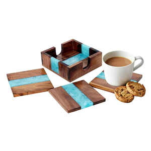 Custom Wooden <b>coaster</b> <b>Drinks</b> Mats square Wedding Coffee Tea Cup Beer <b>coaster</b> Holder Epoxy Resin Wood <b>Coasters</b> Set with Holder - Product Image 3