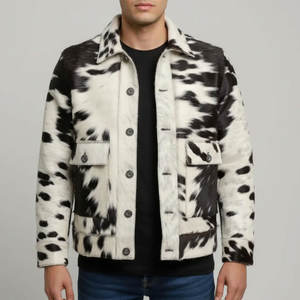 Veste en cuir de vachette 100% authentique pour homme, style vintage, nouvelle collection, hiver, avec fourrure. - Product Image 1